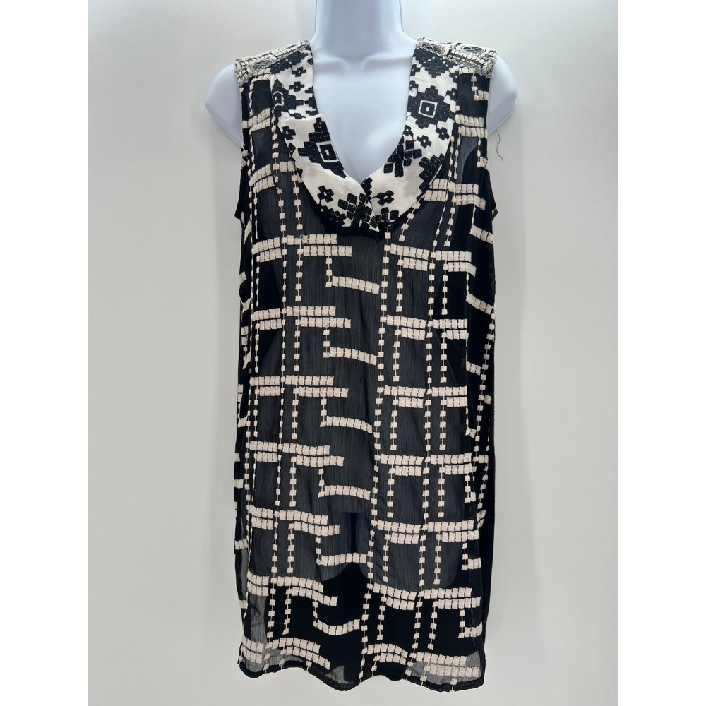 Anthropologie Tiny Womens XS Black White Chaparral Embroidered Tunic Top